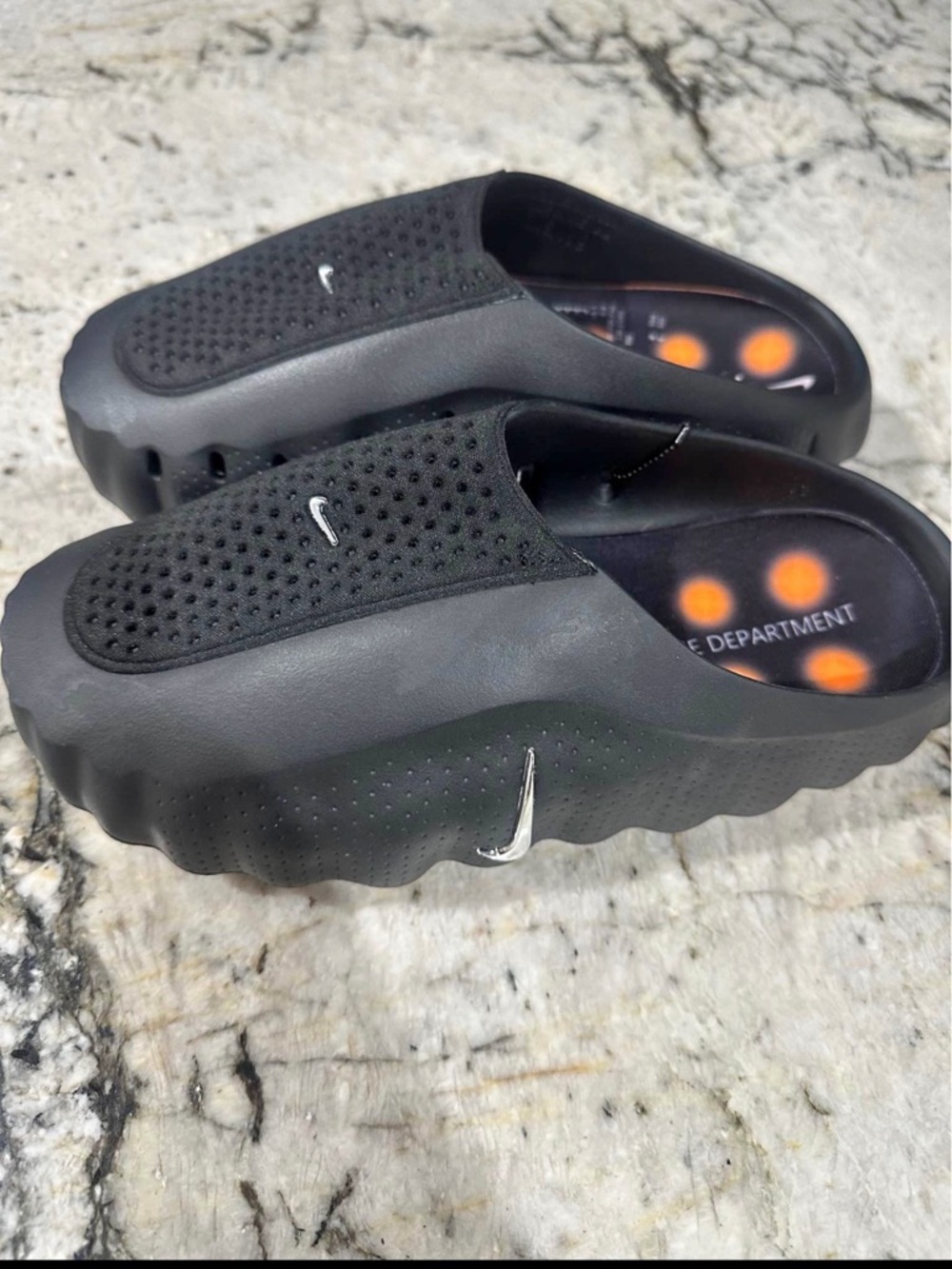 Nike Black Slip-On Foam Clog with Silver Swoosh